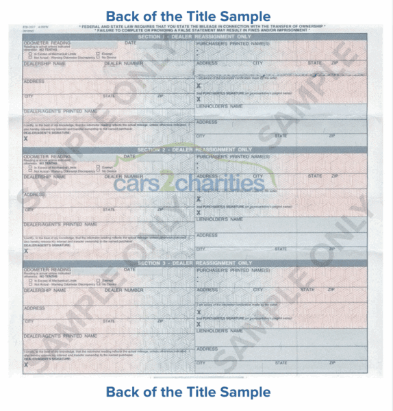 Idaho Title Back Sample Cars2Charities