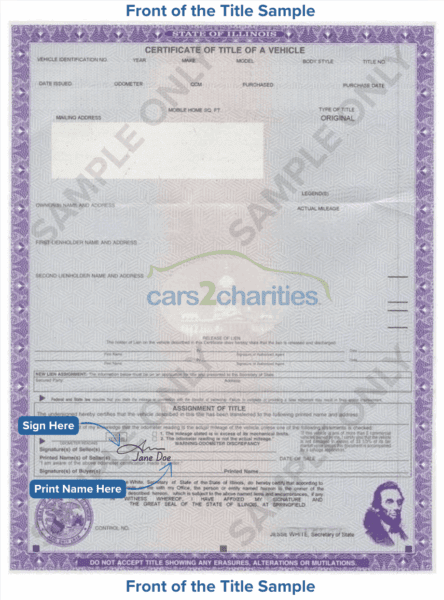 Illinois Title Front Sample Cars2Charities