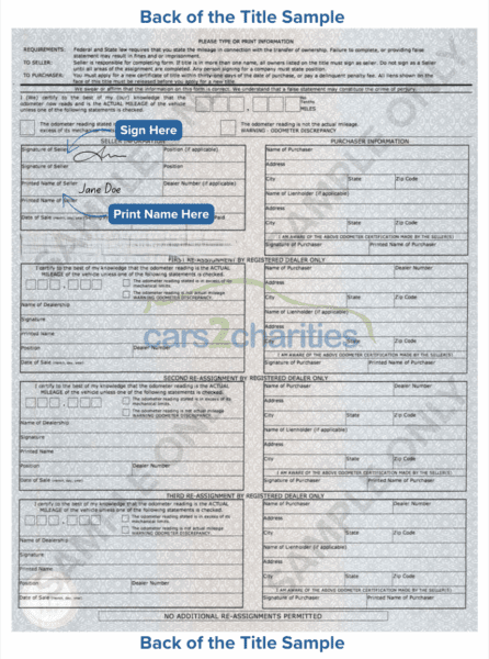 Indiana Title Back Sample Cars2Charities