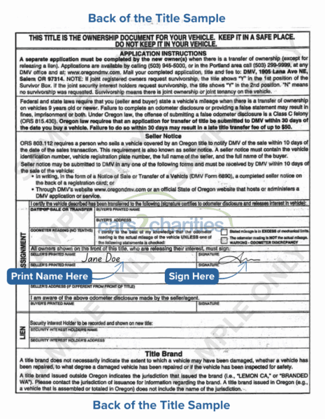 Oregon Title Back Sample