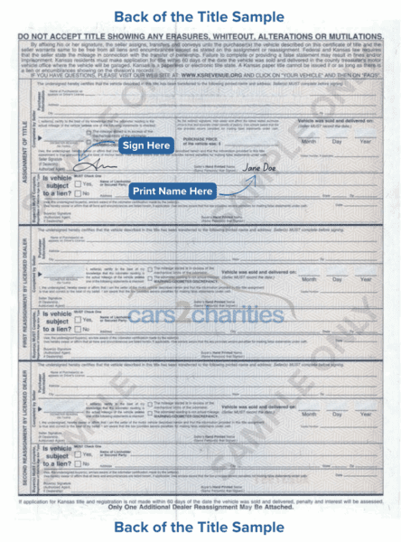 Kansas Title Sample Back Cars2Charities