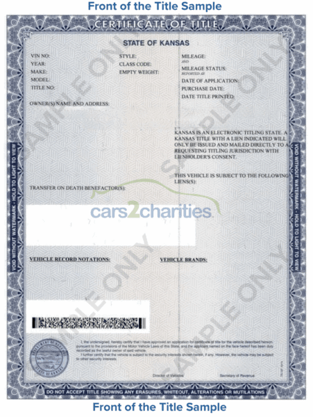 Kansas Tilte Sample Front Cars2Charities