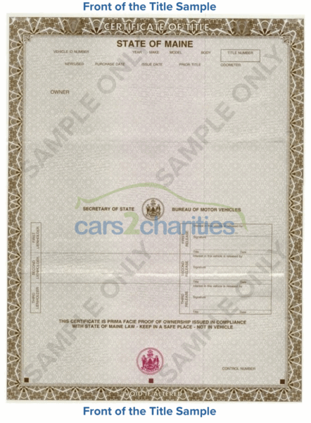 Maine Title Front Sample Cars2Charities