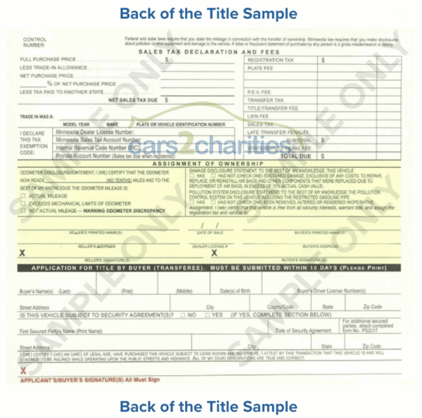 Minnesota Back Title Sample Cars2Charities