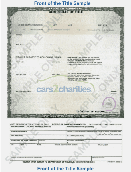 Missouri Front Title Sample Cars2Charities
