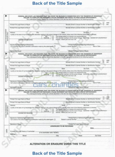 Nevada Title Back Sample Cars2Charities