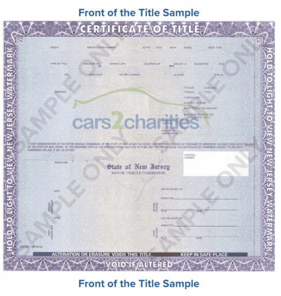 New Jersey Title Front Sample Cars2Charities