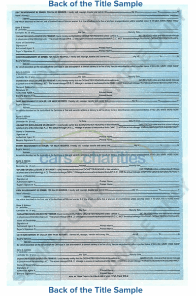 New Mexico Title Back Sample Cars2Charities