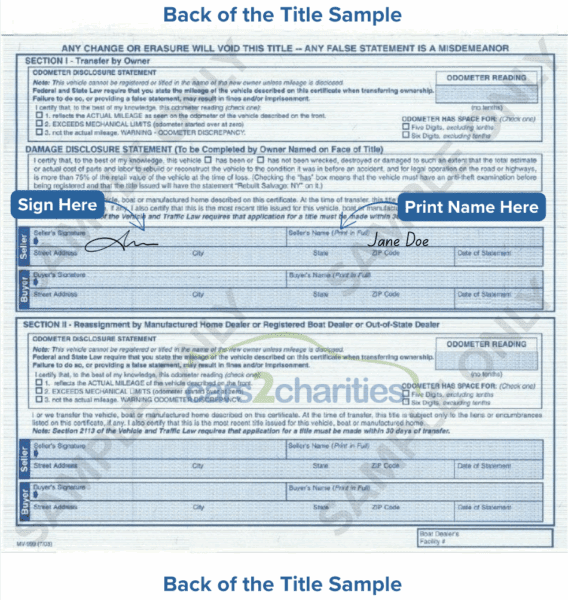 New York Title Back Sample Cars2Charities
