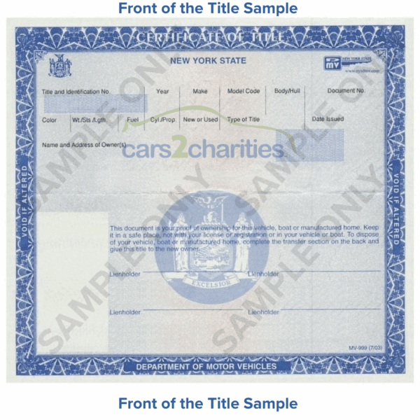 New York Title Front Sample Cars2Charities