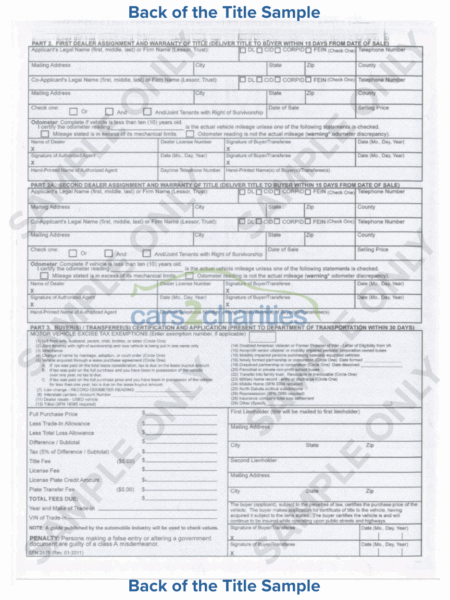 North Dakota Title Back Sample Cars2Charities