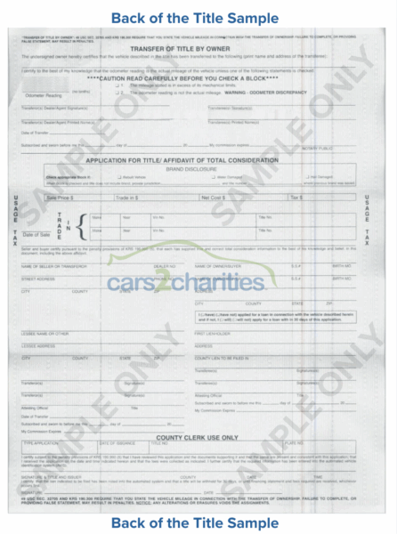Kentucky Title Back Sample Cars2Charities 