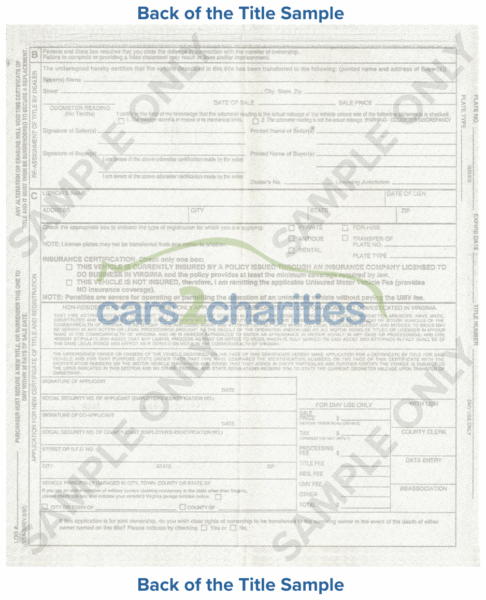 Virginia Title Back Sample Cars2Charities