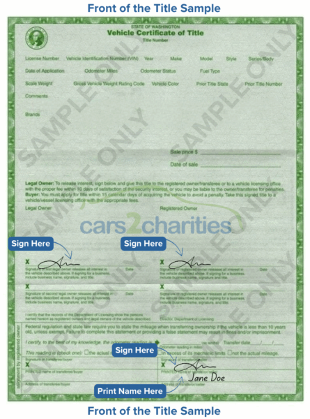 Washington Title Front Sample Cars2Charities