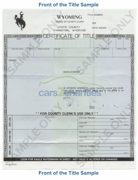 Wyoming Title Front Sample Cars2Charities
